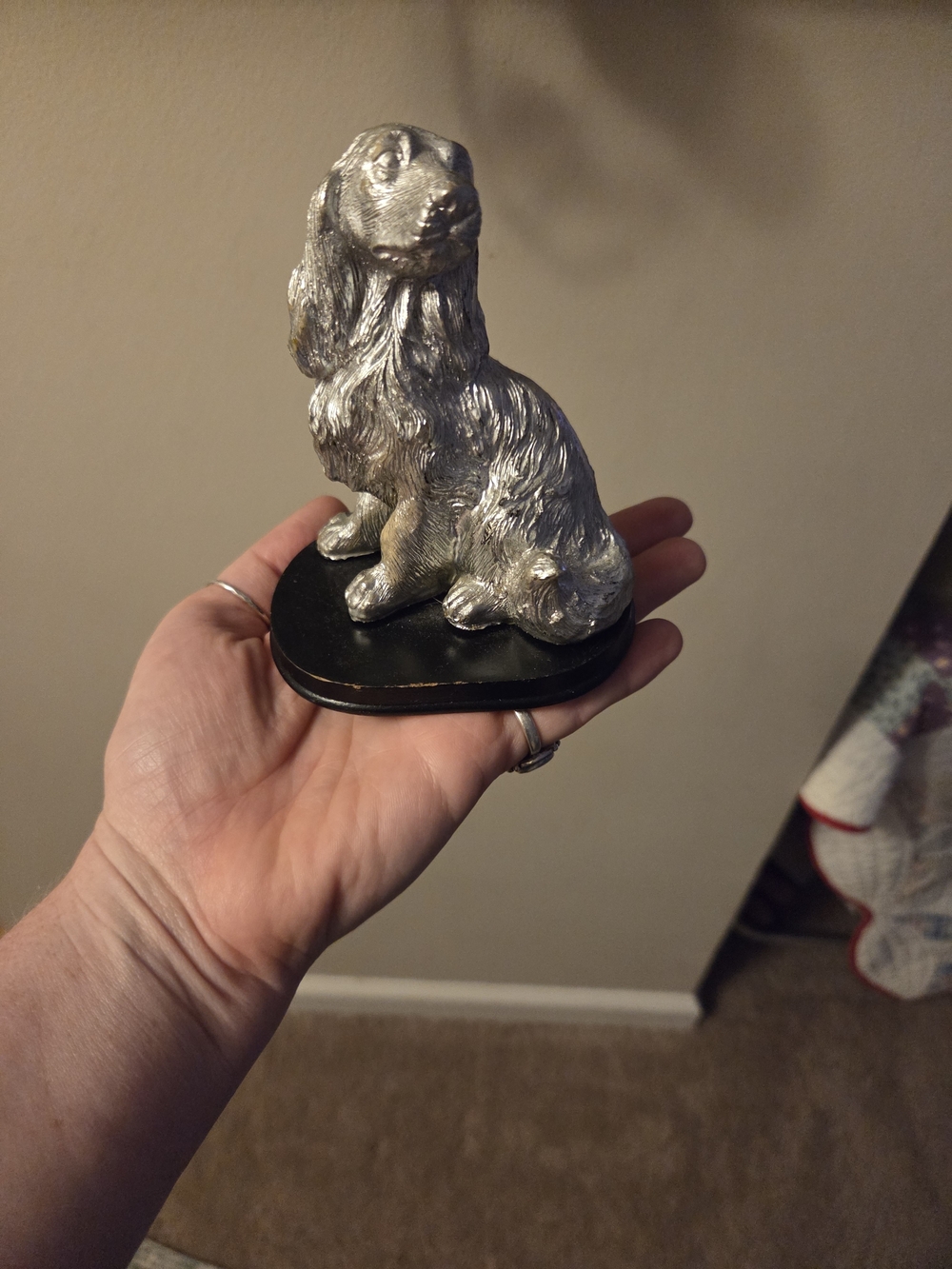 Silver Cocker Spaniel figurine with black base light weight not metal #doglovers